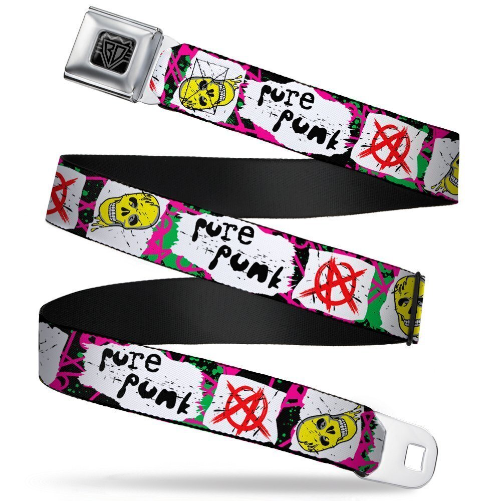 1015 Seatbelt Belt - Pure Punk w/Safety Pins Black/Fuchsia/White - 1.0"